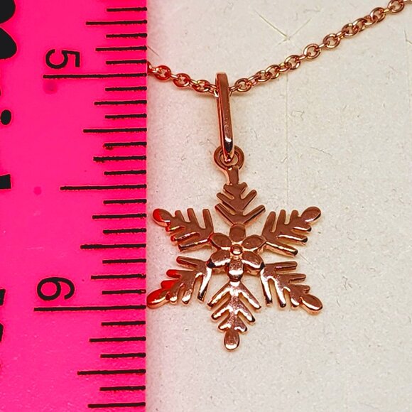 14K RG over Sterling snowflake pendant w/14k RG plated 316L Stainless chain 20" - Picture 3 of 5